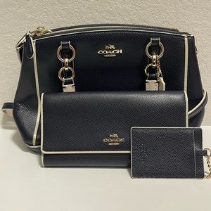 Navy Blue and White Shoulder Bag/Crossbody with Wallet and Luggage Tag